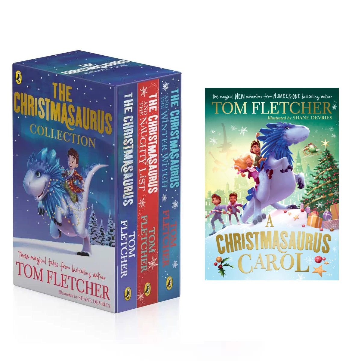 The Christmasaurus Collection 4 Books set by Tom Fletcher (Christmasaurus Carol [Σκληρό εξώφυλλο], The Christmasaurus, The Naughty List, The Winter Witch)