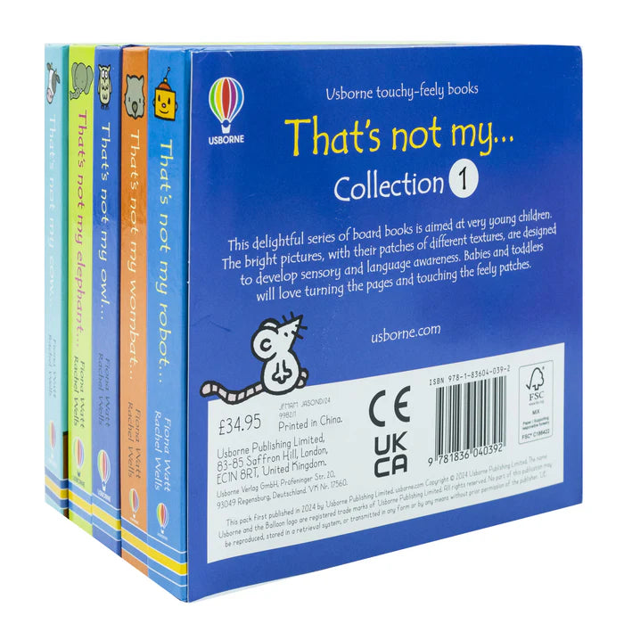 Usborne Touchy-Feely Books That's Not my... Collection 1: 5 Books Set (Robot, Wombat, Owl, Elephant, Cow)