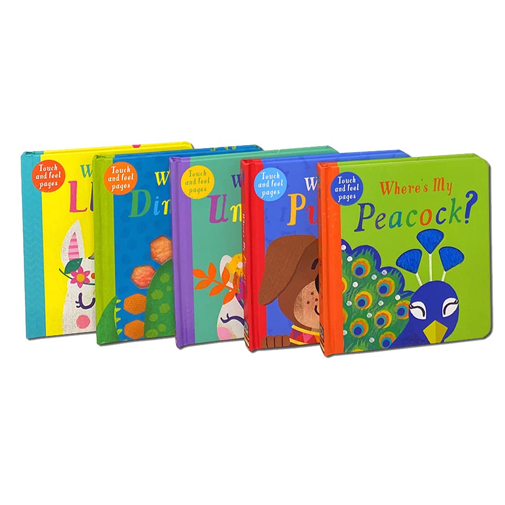 Toddlers Touch and Feel 5 Books Collection Set (Dinosaurs, Llama, Unicorn, Puppy & Peacock)