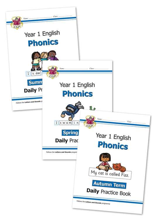 KS1 Phonics Daily Practice Book Bundle: Year 1 - Autumn Term, Spring Term & Summer Term