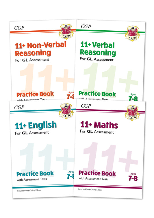 11+ GL & Other Test Providers Practice 4-book Bundle - for Ages 7-8