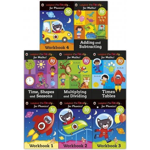 Σετ συλλογής βιβλίων Ladybird I Am Ready Phonics Workbooks And Maths 8 Books