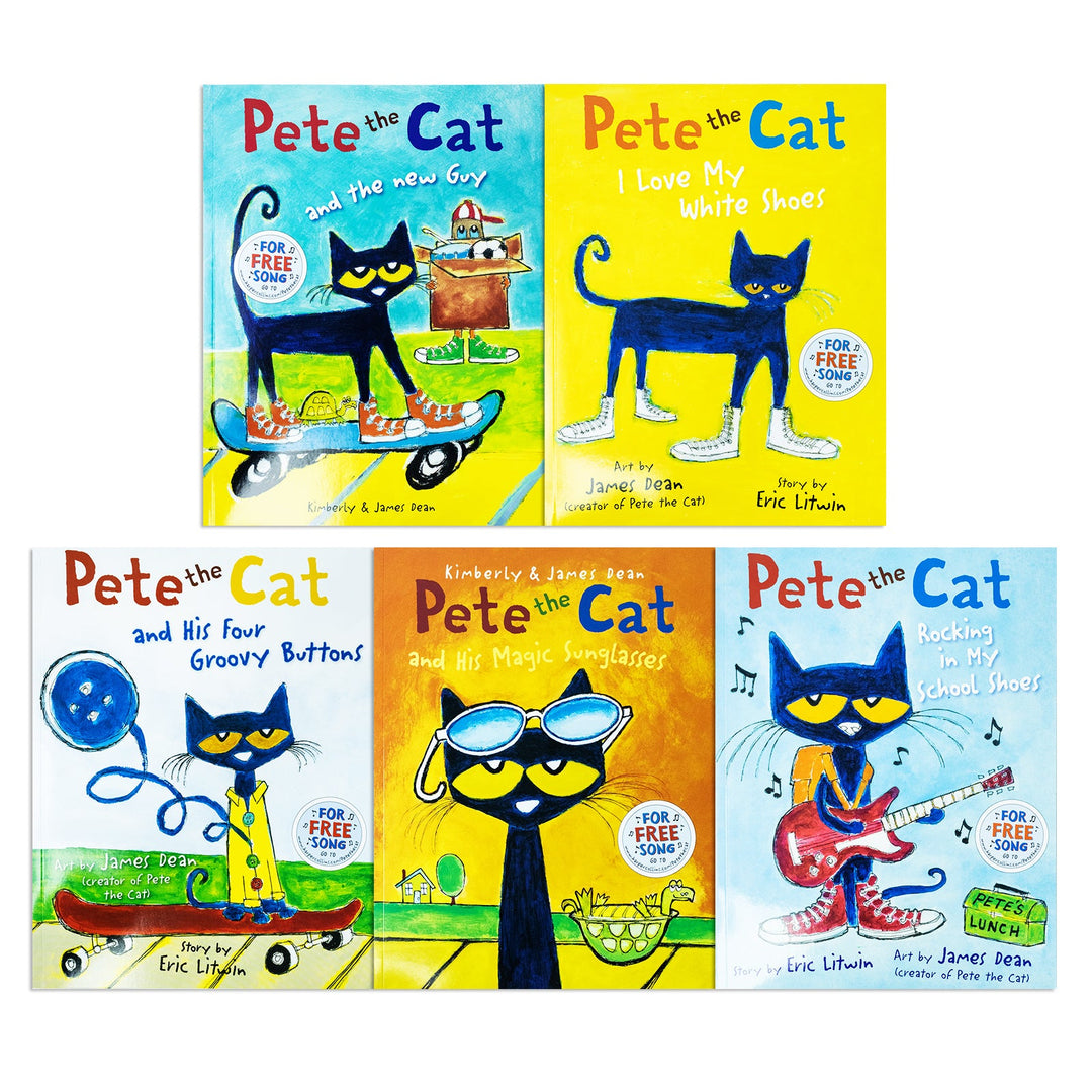 Pete the Cat Series 5 Books Collection Set By Eric Litwin (I Love My White Shoes, Rocking in My School Shoes, Pete the Cat and his Four Groovy Buttons & More!)