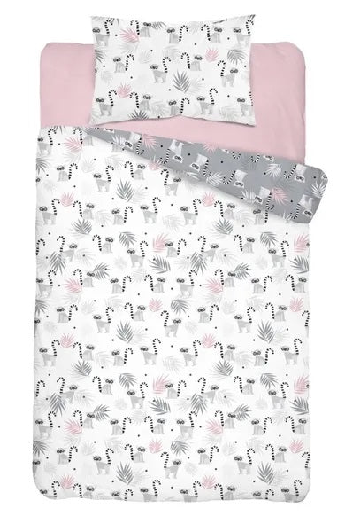 Lemurs, 3-piece bedding set with protector, pink, 100x135 cm