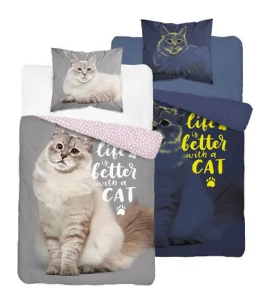 Kitty, 2-piece cotton bedding, glow in the dark, 140x200 cm