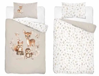 Forest Animals, 2-piece cotton bedding set, beige, 100x135 cm