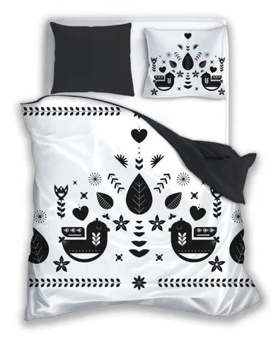 Folk, 3-piece bedding set, black and white, 160x200 cm