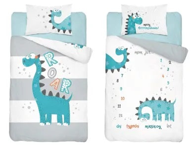 Dinosaur, 2-piece bamboo bedding set, blue, 100x135 cm