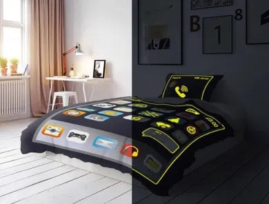 Smartphone fluo, 2-piece glow in the dark bedding set, 140x200 cm