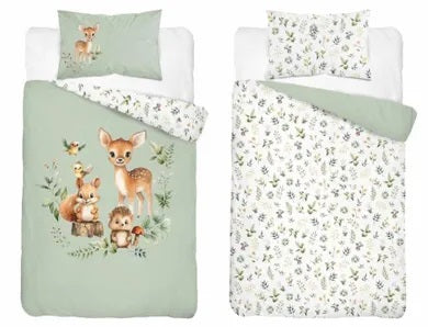 Forest Animals, 2-piece cotton bedding set, green, 100x135 cm