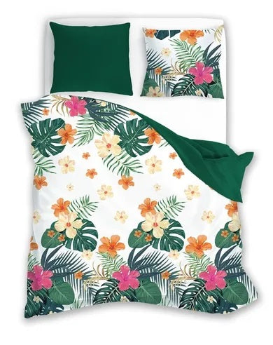 Summer Dream, Monstera and Tropical Flowers, 3-piece bedding set, 160x200 cm