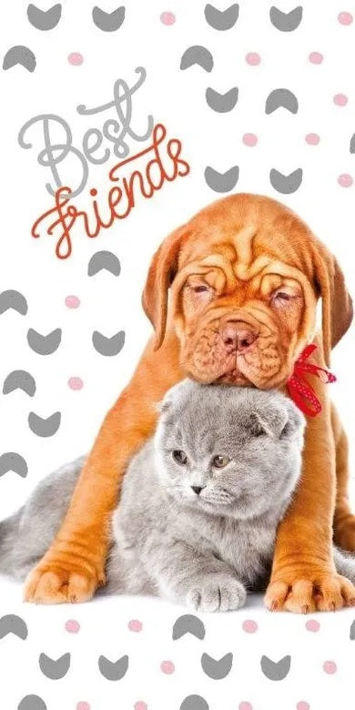 Best Friends, Dog and Cat, cotton towel, 70x140 cm