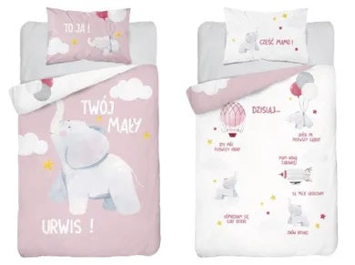 Elephant, 2-piece bamboo bedding set, pink, 100x135 cm