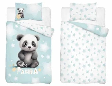 Panda, 2-piece cotton bedding set, blue, 100x135 cm