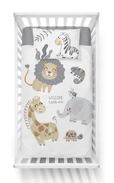 Animals, 2-piece children's bedding set, bamboo, gray, 100x135 cm