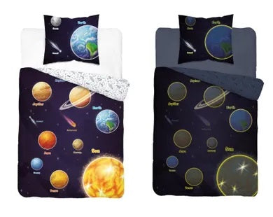 Planets, 2-piece bedding, glow in the dark, 140x200 cm