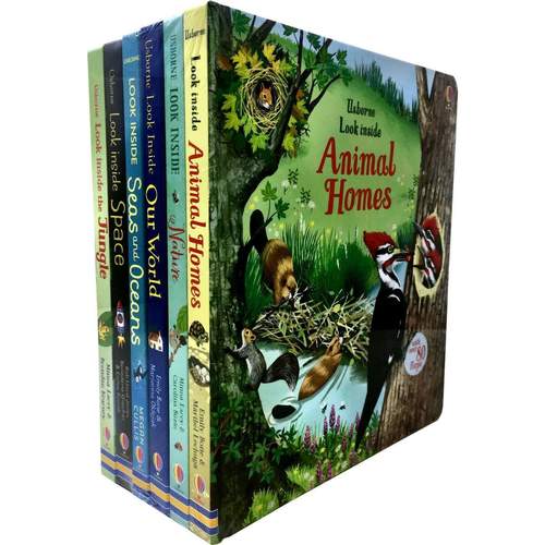 Σετ βιβλίων Usborne Look Inside Collection 6 - Space, Animal Homes, Our World, Seas and Oceans, Jungle, Nature